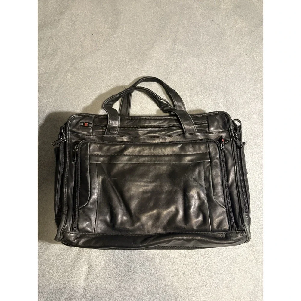 Victorinox Black Leather Briefcase Laptop Bag Swiss Army Knife Brand Vintage